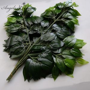 Julekorationer 12st. Gröna växter Artificial Banyan Leaf Branch Plast Tree Rattan Landscaping Accessories Wedding Garden Home Decor 231205