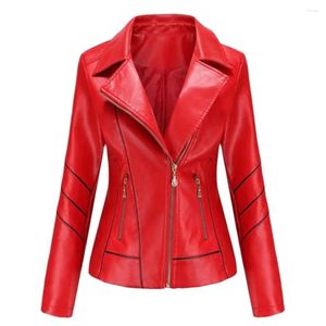 Kvinnorjackor 2024 Autumn Women Faux Leather Jacket Gothic Black Moto dragkedjor Långärmad goth kvinnlig pu vindtät lapelrockar