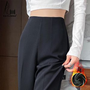 Pantaloni da donna 2023 Autunno/Inverno Peluche e addensato Abito a vita alta Stretto Gamba larga Micro Corno Torri da pavimento per le donne