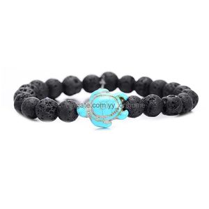 Perlen 8mm Schwarz Lava Stein Türkis Perle Kreuz Toutoise Armband Ätherisches Öl Diffusor Für Frauen Männer Schmuck Drop Lieferung bracele Dhs9C