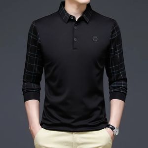Men's Polos Fashion Solid Polo Shirt Men Korean Fashion Clothing Long Sleeve Casual Fit Slim Man Polo Shirt Button Collar Tops 231205
