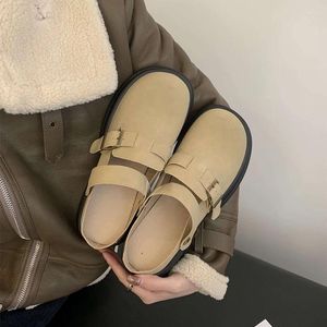 Elbise Ayakkabı Kadınlar Cowhide Loafers Konforlu Slip için El Dikiş İpliği Mom Zapatillas de Mujer Orta Topuklar