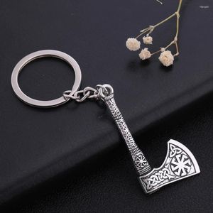Keychains Dreamtimes Viking Axe Pendant Keychain Stainless Steel Men's Celtic Rune Vintage Protector Jewelry Gift Wholesale