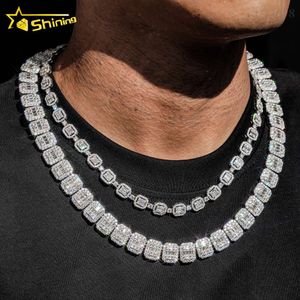 Catena da tennis a grappolo di gioielli hip-hop in moissanite da 8 mm con baguette placcata in oro sterling Sier