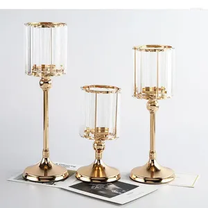 Candle Holders Crystal Glass Holder Metal Base Romantic Candlelight Dinner Candlestick Wedding Decoration Ornament Stand