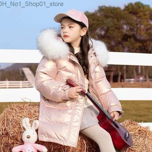 Down Coat 2023 Winter Shiny Jacket For Girl Hooded Thick Warm 5-14 Years Kids Teenage Parka Outerwear Clothes Q231206