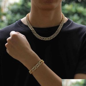 Bracelet Necklace Statement 12Mm Miami Cuban Link Chain Bracelets Set For Men Bling Hip Hop Iced Out Diamond Gold Sier Rapper Chai Dhvbl