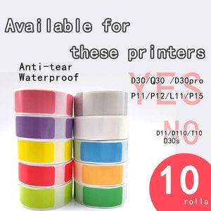 レーブルペーパー10pk D30ラベルテープ15*30 P15マークライフL11 P12LabelテープPhomemo D30Sthermal Label 231205用カラフルなP11接着型レーブルペーパースーツ