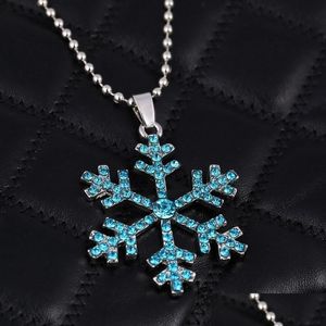 Pendant Necklaces Snowflake Crystal Necklace 3D Movie The Snow Queen Statement Pendant Drop Delivery Jewelry Necklaces Pendants Dhj1D