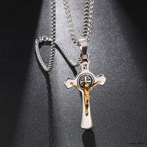 Stainless Steel Cross Pendant Jesus Gold Plated Cross Necklace Hiphop Mens Cross Necklace Jewelry