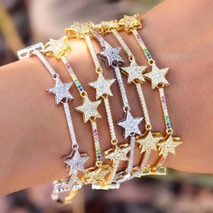 Bangle 2024 Star Bar Bracciale a catena a maglie Tennis asfaltata Tiny Sparking Shiny CZ Stone Stars Bracciali per le donne Gioielli semplici Party 231205