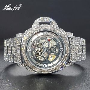 Ремешки для часов Механические для мужчин Diamond Iced Hip Hop Автоматические часы Big Wrist Skeleton Movement Наручные часы Уникальная капля 231204