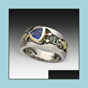 Кольцо-пасьянс, винтажное полое кольцо, аксессуары для вечерней танцевальной вечеринки, зеленый камень Gracef, двухцветные кольца, ювелирные изделия для подарка маме Dro Dhn5M