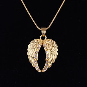 Złote srebrne skrzydła archanioła Amulet religijny z kryształami łańcuch węża kobiety mężczyźni Naszyjnik253d