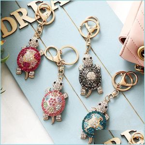 Keychains & Lanyards New Fashion Classic Design Beautif Turtle Keychain With Colorf Rhinestone Drop Delivery Fashion Accessories Dhxwv