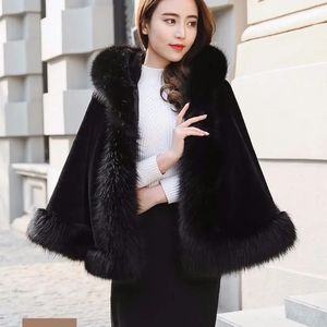 Scarves Black Fall Winter Artificial Faux Fur Grass Vest Lady Loose Coat Women Party Beauty Over Cloth Top Hat Shawl Cloak Cape 231204