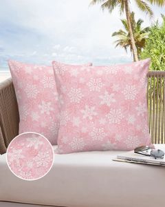 Almofada / travesseiro decorativo 2/4 PCS Natal branco floco de neve fundo rosa à prova d'água sofá decorativo capa de almofada capa de almofada de pátio de jardim 231204