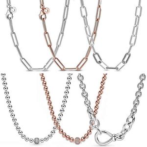 925 Sterling Silver Chunky Infinity Knot Bead & Pave Me Link Snake Chain Sliding Necklace for Popular Charm Diy Jewelry208G