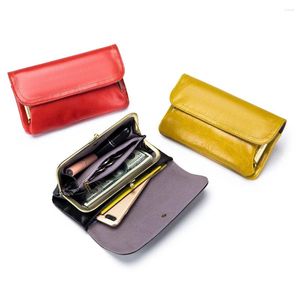 Wallets Genuine Leather Phone Wallet Bag Oil Wax Cowhide Coin Purse Key Lipstick Case Earphone Pouch Card Holder For Women Girls Cluth