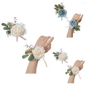 Dekorativa blommor 2st Corsage and Wrist Set Prom Flower Wristlet med Back Clip för bröllopsceremoni Anniversary Dinner Party