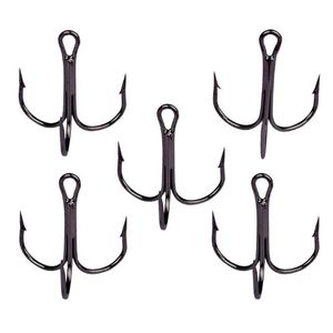 Fishing Hooks 50 PCS 2 # 4 6 8 10 Black Hook High Carbon Steel Triple Inverted Tackle Round Bend For Bass206s