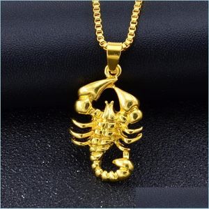 Pendant Necklaces Hip Hop Rock Necklaces Men Animal Stainless Steel Scorpion Pendant Gold Chain For Fashion Jewelry Drop Delivery Jewe Dhcqb