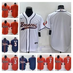 Denver''broncos''Herren Damen Jugend 3 Russell Wilson 7 Elway Blau Weiß Orange Cool Base Ed Baseball Fußballtrikot