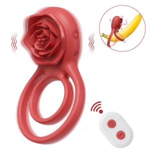 Секс-игрушка-массажер, кольцо на член, мужской вибрирующий вибратор с розой, задержка эякуляции, игрушка для стимуляции с дистанционным управлением для пар, мужские кольца на пенис