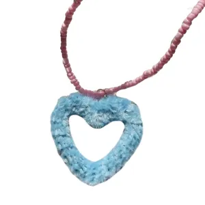 Pendant Necklaces Bohemian Beaded Plush Love Heart Necklace Colored Seed Bead Short Pink Blue Summer Rice Jewelry Dropship