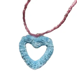 Anhänger Halsketten Böhmische Perlen Plüsch Liebe Herz Halskette Farbige Samenperle Kurz Rosa Blau Sommer Reis Schmuck Dropship