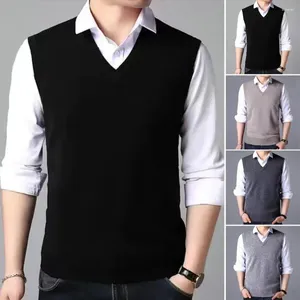 Men's Vests Knitting Basic Tank Top Versatile Mid-aged Knitted Sweater Vest Solid Color V-neck Sleeveless For Spring Casual