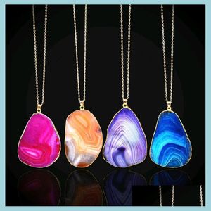 Pendant Necklaces Natural Stone Colorf Crystal Cutting Texture Pendant Necklace Different Designs Neck Sweater Chain Mix Fashion Jewel Dhnyb