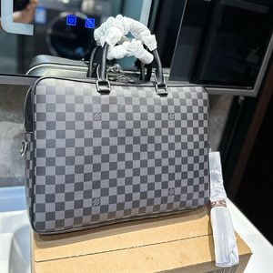 Herren Aktentasche Handtasche Laptop -Tasche Klassische Checkerboard Abnehmbares Schultergurt Nylon Material großer Kapazitätsdateibeutel Hardware Doppel Reißverschluss Dichtung