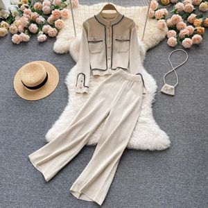 Womens Two Piece Pants Jamerary Autumn Winter Sticked Suit Stick Set Cardigans Jumper Wide Leg Suits 231204