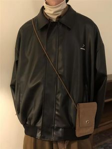 남성 겉옷 코트 가죽 유럽 및 미국 트렌드 느슨한 오토바이 정장, 루피아 및 잘 생긴 고급 느낌 파일럿 푸 가죽 재킷 재킷