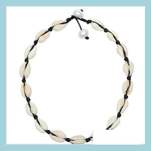 Chokers naturliga skal choker halsband mode europeiska handgjorda knut svart vit tråd räcke vridmoment halsbandsmycken för kvinnor försäljning dro dhwbm