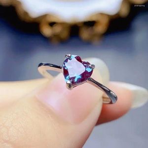 Cluster Rings Dainty Alexandrite Solitaire Ring Art Deco Heart Engagement June Birthstone Promise for Gift