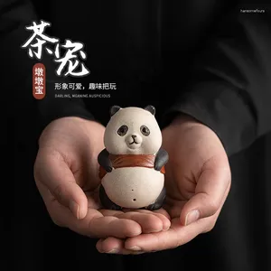 Tea Pets Purplue Sand Pet Panda Small Ornaments Creative Carve Handmade Pier Set Cover Ceramic Crafts Accessories