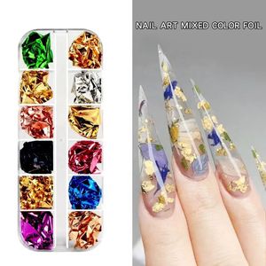 Adesivos decalques jin pai3d folha de unha ouro prata designer irregular glitter lantejoulas flocos manicure rosa decoração 231216