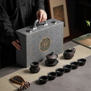 Tea Cups Purple Pottery Set Kung Fu Yunnan Raw Mine Office Business Gift 231205