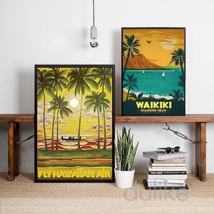 Pinturas Vintage Hawaiian Air Travel Poster Canvas Pintura Viajante Presente Hawaii Waikiki Diamond Head Paisagem Impressão Home Wall Art Decor 231205