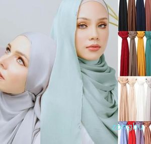 豪華なデザイナーサテンシフォンヒジャーブスカーフ女性イスラム教徒ファッションクリンクルショールビッグサイズウィンズ女性スカーフターバンバンダナ