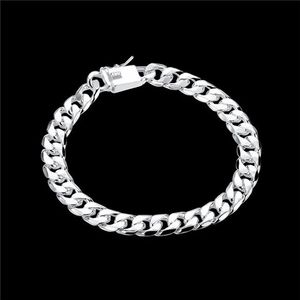 ship 8MM square buckle side brace 925 silver bracelet JSPB227 Beast gift men and women sterling silver plated Chain link bra203O