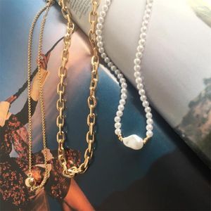 Pendant Necklaces Trendy Gold Color Plating Pearl Strand Chunky Chain Three Layered Necklace For Women Girl Elegant Gorgeous Classic Jewelry