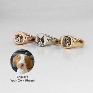 Trauringe, Siegel, individueller Pet Po-gravierter Porträtring, personalisierte, minimalistische Souvenirs, Bild, gravierter Ring, exklusive Anpassung 231204