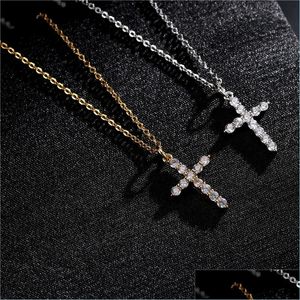 Hänge halsband grossist smycken sier micro pave zircon cross hänge halsband hip hop smycken real guld pläterade halsband dropp de dhrbe