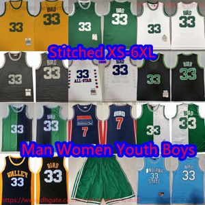 Maglie da basket NCAA vintage IndianaStateSycamores College cucite LarryBird # 33 Jersey NationTeamDream # 7Bird Blu NeroValley High School Custom XS-6XL