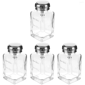 Nail Gel 4 Count Glass Press Bottle Lid Alcohol Pump Bottles Polish Remover Empty Clear Pumps Dispenser