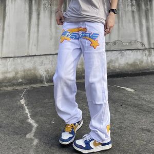 Jeans masculinos Y2K Fashion Letter Star Borderyer White Baggy Pants for Men Roused Women Women Casual Longo Troushers ROPA HOMBRE 231204