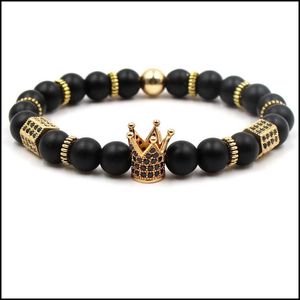 Charm Bracelets Crown Bracelet Men Women Micro Dl Polish Matte Natural Stone Bead Drop Delivery Jewelry Dhk8E